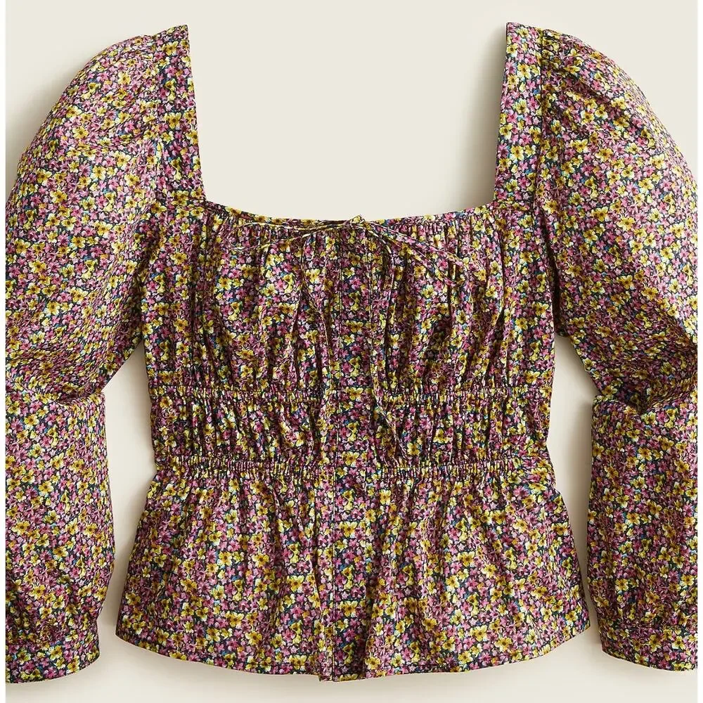 J. Crew Liberty Cinched-waist Organic Cotton Floral Busy Izzy Blouse 2